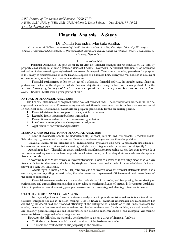 (PDF) Financial Analysis – A Study