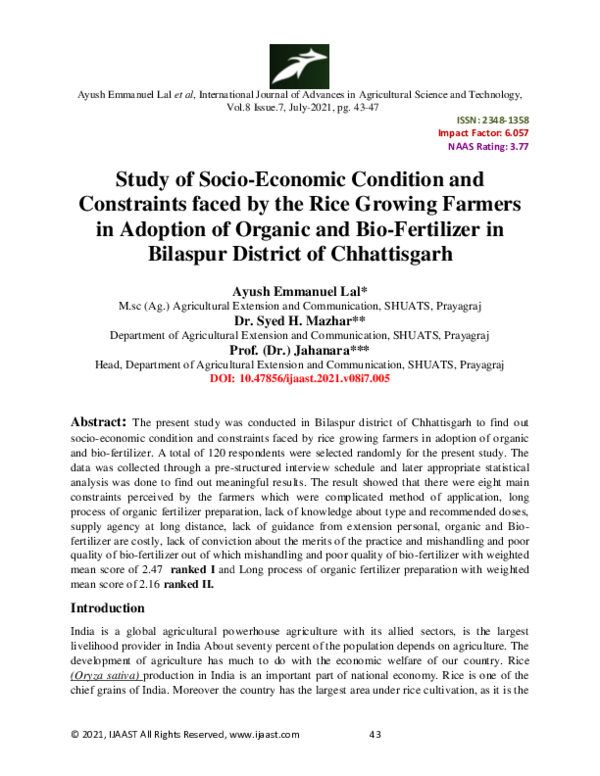 (PDF) Study of Socio-Economic Condition and Constraints faced by the ...