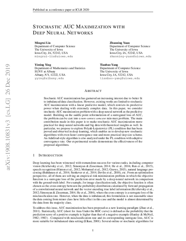 (PDF) Stochastic AUC Maximization with Deep Neural Networks