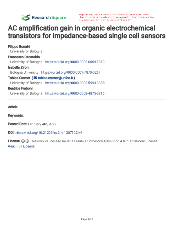 (PDF) AC amplification gain in organic electrochemical transistors for ...