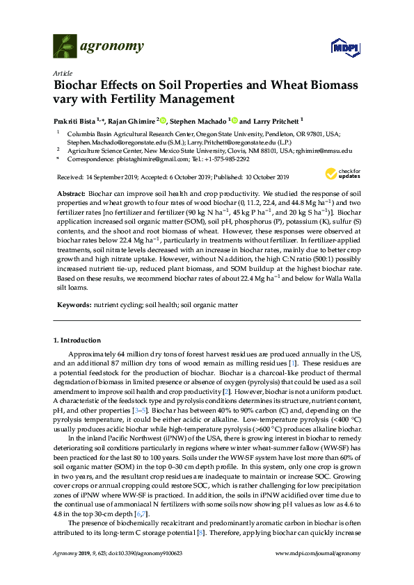 (PDF) Biochar Effects on Soil Properties and Wheat Biomass vary with ...