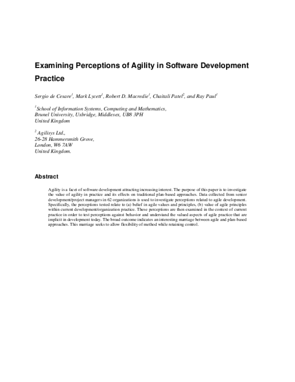 (PDF) Examining perceptions of agility in software development practice