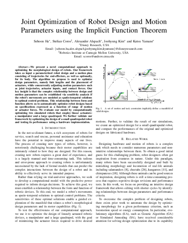 (PDF) Joint Optimization of Robot Design and Motion Parameters using ...