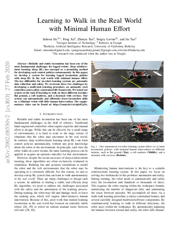 (PDF) Learning to Walk in the Real World with Minimal Human Effort
