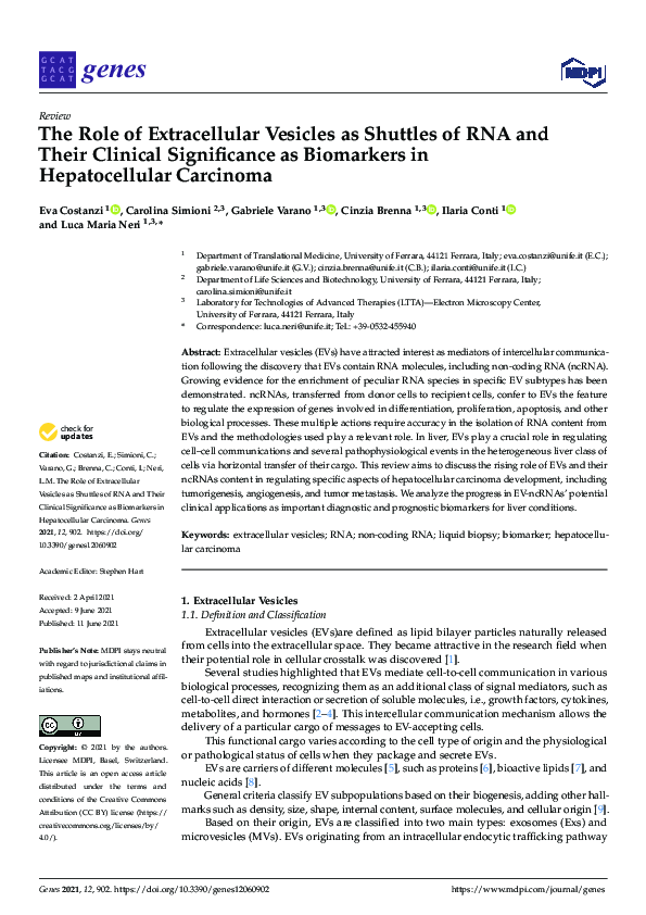 (PDF) The Role of Extracellular Vesicles as Shuttles of RNA and Their ...