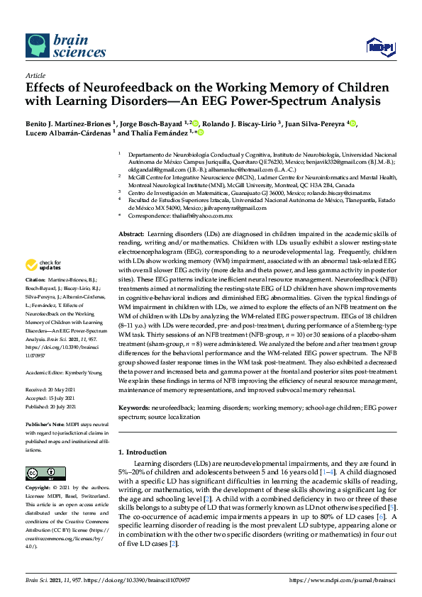 (PDF) Effects of Neurofeedback on the Working Memory of Children with ...