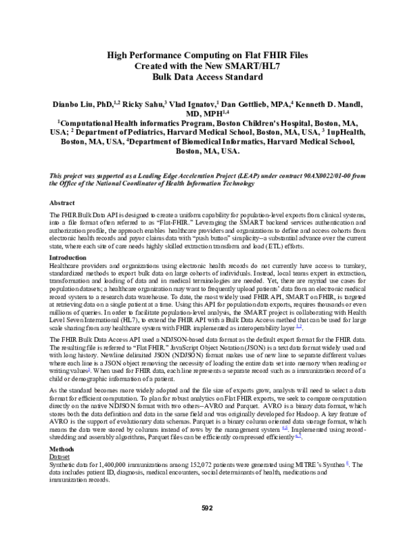 (PDF) High Performance Computing on Flat FHIR Files Created with the