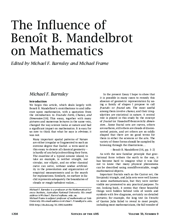 (PDF) The Influence of Benoît B. Mandelbrot on Mathematics
