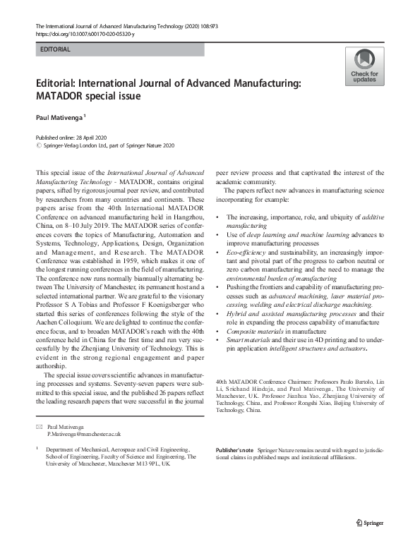 (PDF) Editorial International Journal of Advanced Manufacturing