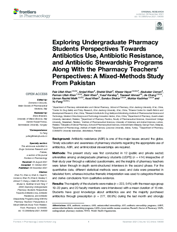 (PDF) Exploring Undergraduate Pharmacy Students Perspectives Towards ...