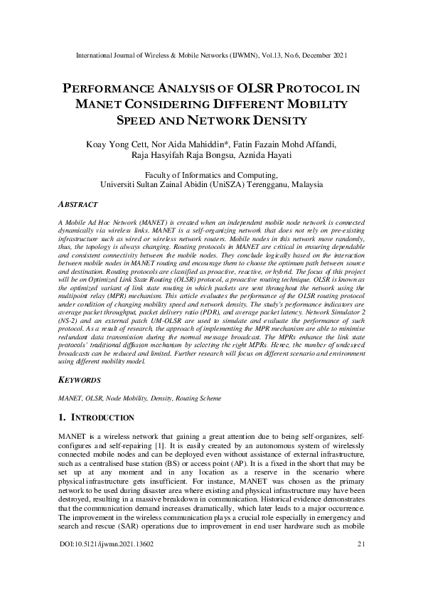 (PDF) Performance Analysis of OLSR Protocol in Manet Considering ...