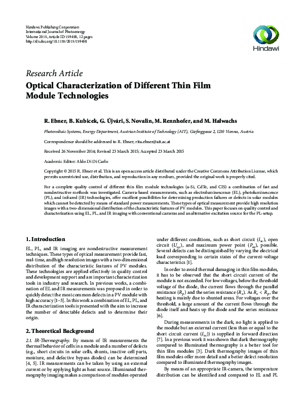(PDF) Optical Characterization of Different Thin Film Module Technologies