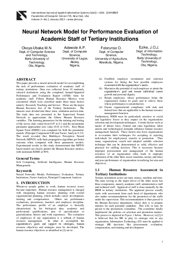 (PDF) Neural Network Model for Performance Evaluation of Academic Staff ...