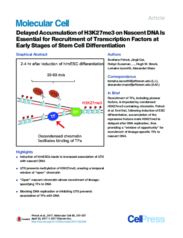 (PDF) Delayed Accumulation of H3K27me3 on Nascent DNA Is Essential for ...