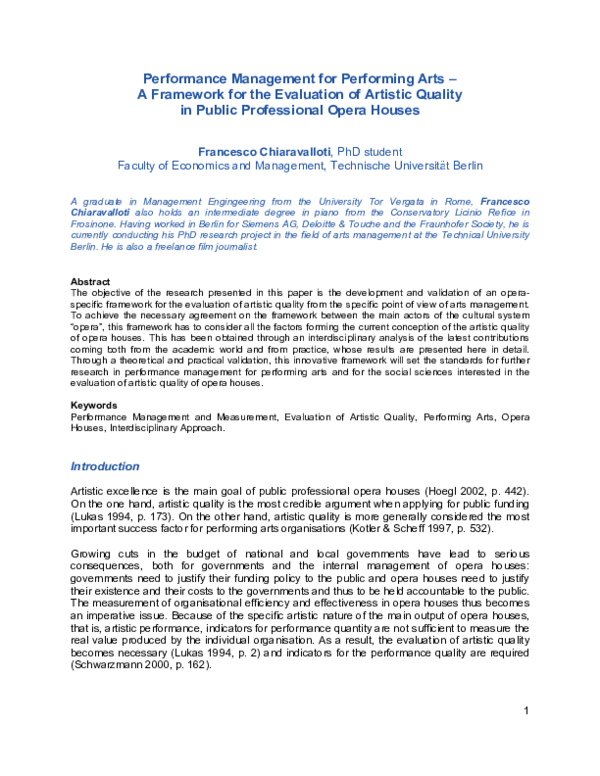 (PDF) Performance Management for Performing Arts – A Framework for the ...