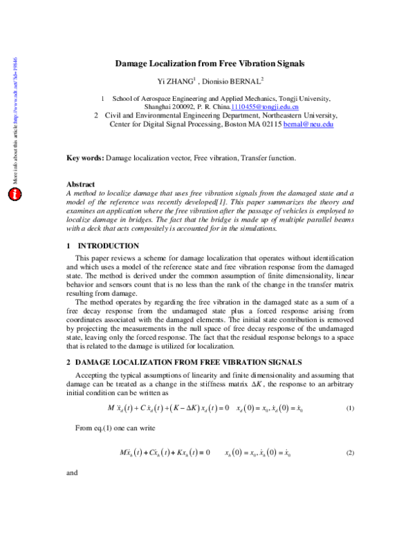 (PDF) Damage Localization from Free Vibration Signals