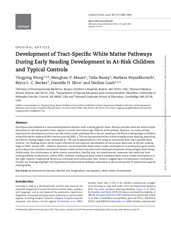(PDF) Development of Tract-Specific White Matter Pathways During Early ...