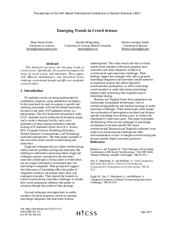 (PDF) Introduction to the Minitrack on Emerging Trends in Crowd Science