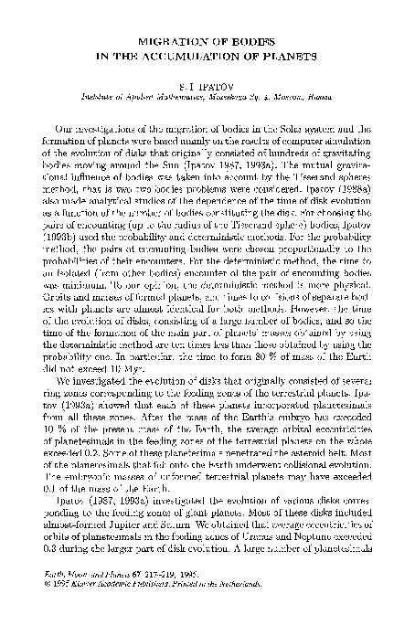 (PDF) Migration of bodies in the accumulation of planets