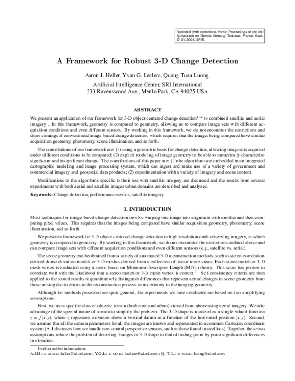 (PDF) Framework for robust 3D change detection