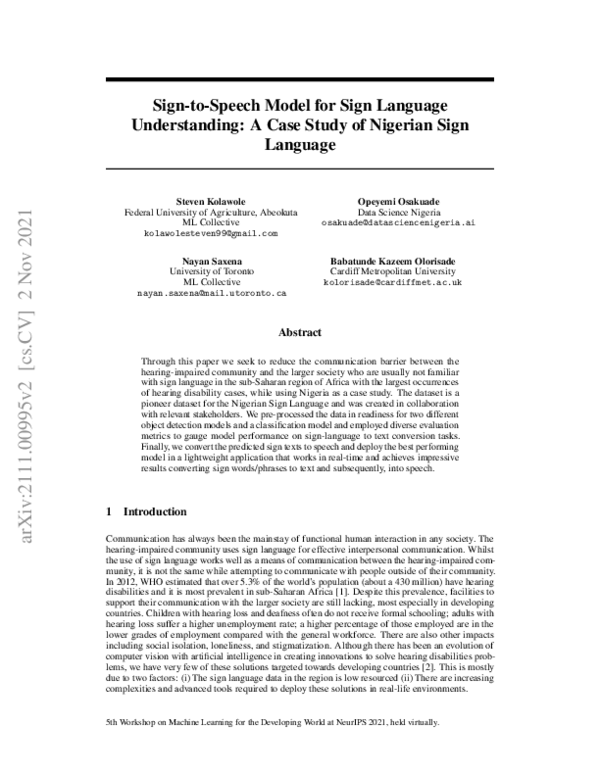 (PDF) Sign-to-Speech Model for Sign Language Understanding: A Case ...