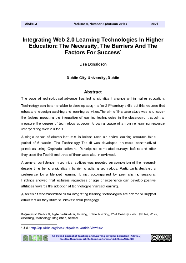 (PDF) Integrating Web 2.0 learning technologies in higher education ...
