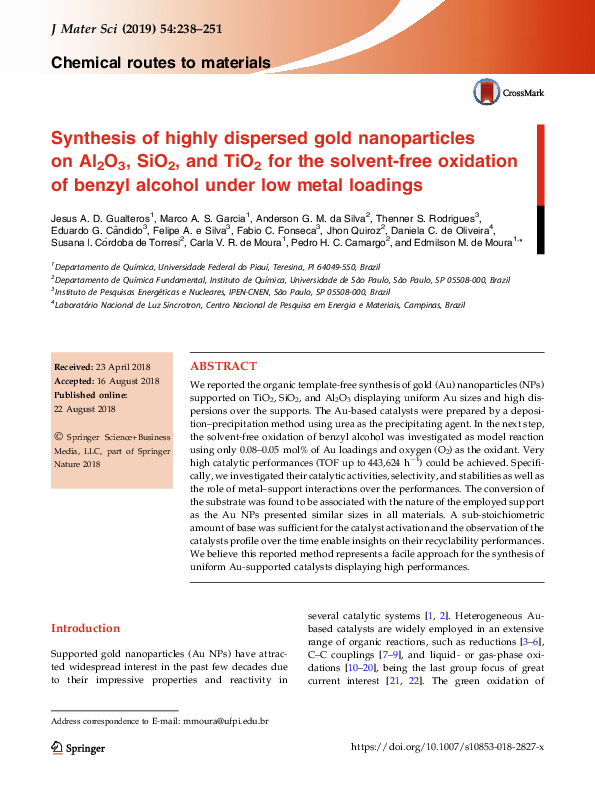 (PDF) Synthesis of highly dispersed gold nanoparticles on Al2O3, SiO2 ...