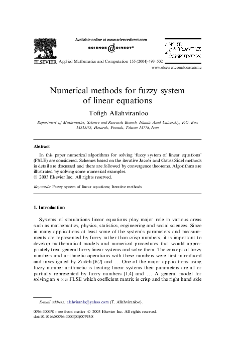 (PDF) Numerical methods for fuzzy system of linear equations