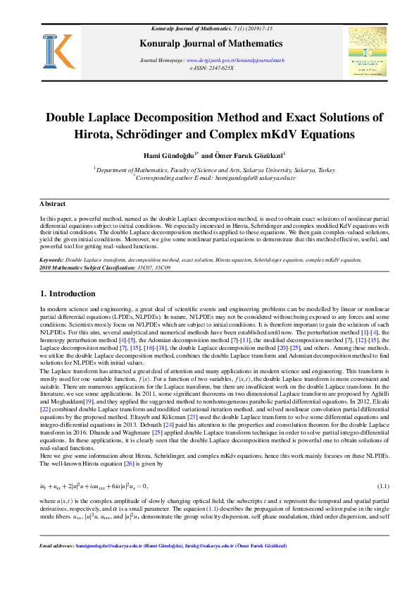 (PDF) Double Laplace Decomposition Method and Exact Solutions of Hirota ...