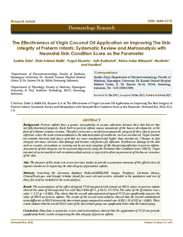 (PDF) The Effectiveness of Virgin Coconut Oil Application on Improving The Skin Integrity of