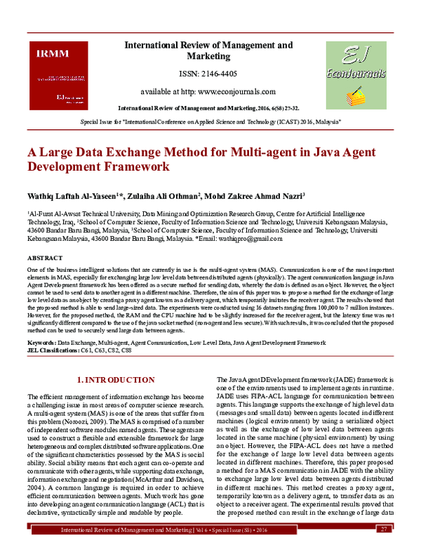(PDF) A Large Data Exchange Method for Multi-agent in Java Agent ...