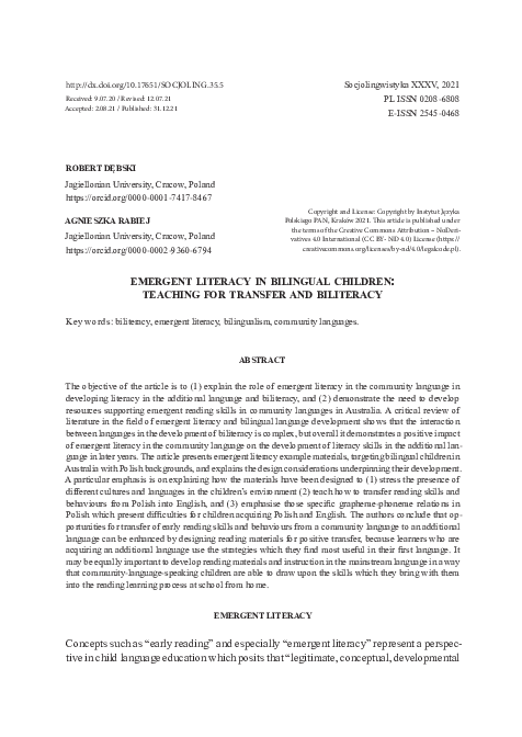 (PDF) Emergent Literacy in Bilingual Children