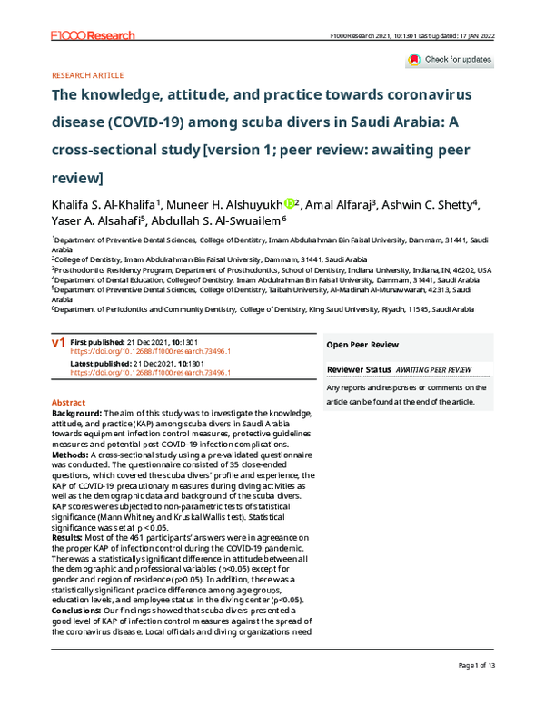 (PDF) The knowledge, attitude, and practice towards coronavirus disease ...