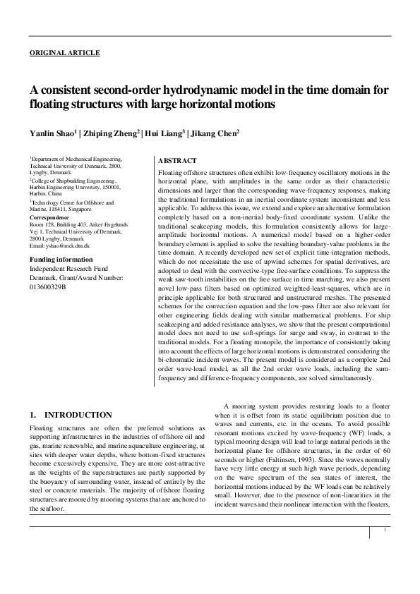 (PDF) A consistent second‐order hydrodynamic model in the time domain ...