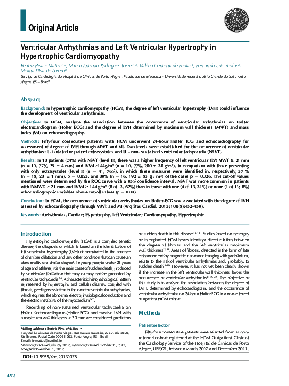 (PDF) Ventricular Arrhythmias and Left Ventricular Hypertrophy in ...