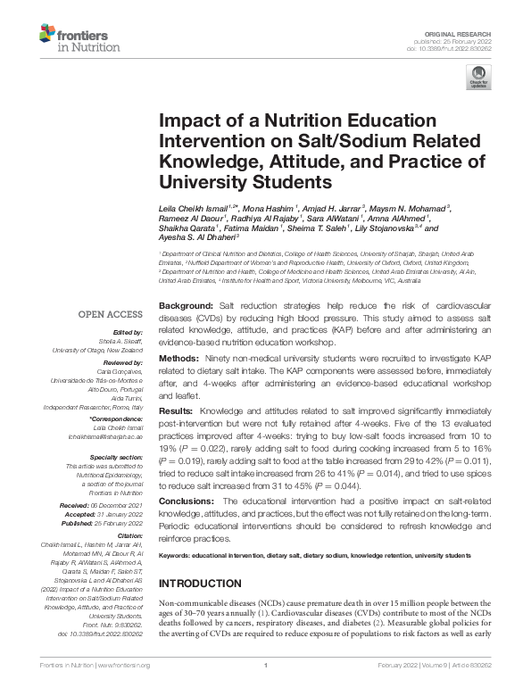 (PDF) Impact of a Nutrition Education Intervention on Salt/Sodium ...