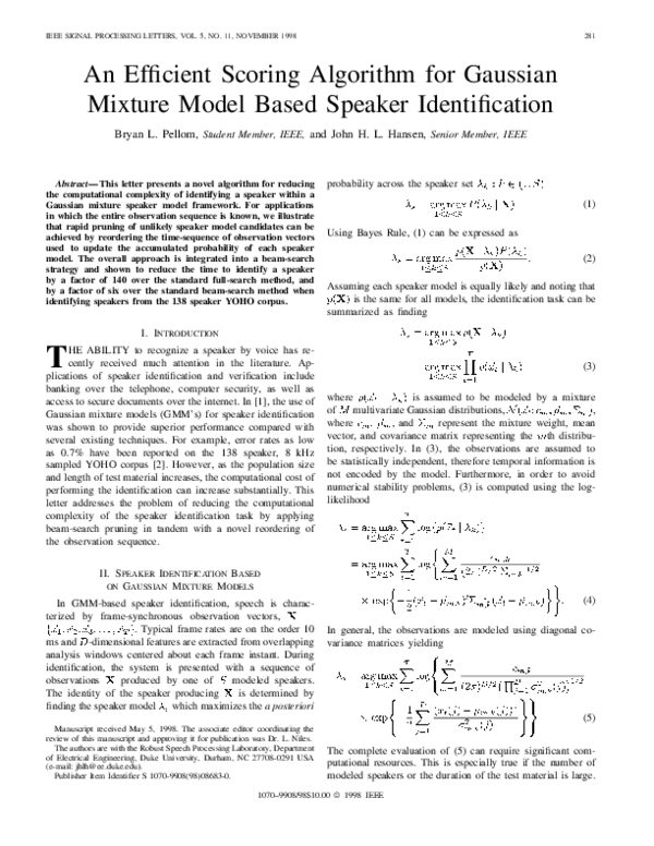 (PDF) An efficient scoring algorithm for Gaussian mixture model based ...