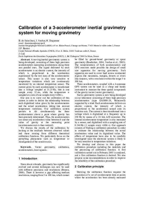 (PDF) Calibration of a 3-accelerometer inertial gravimetry system for ...