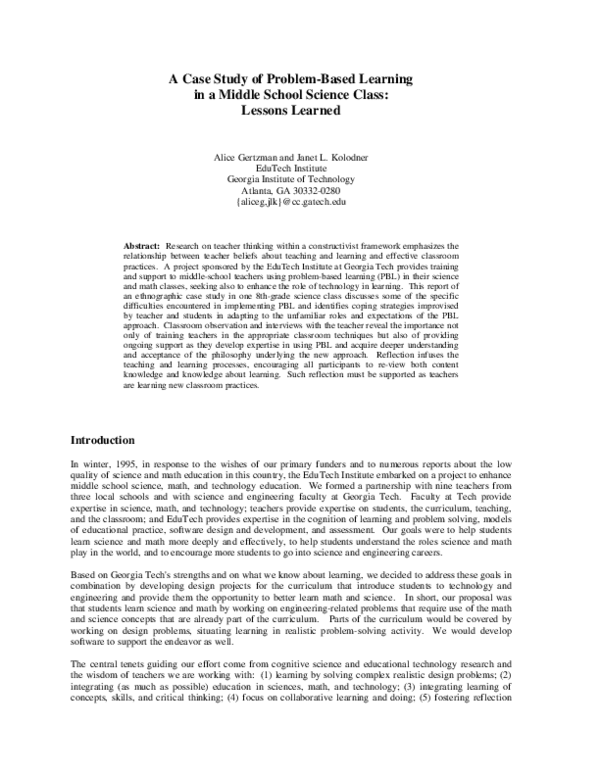 (PDF) A case study of problem-based learning in a middle school science ...