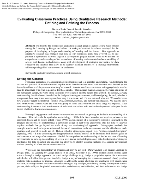(PDF) J.L.: Evaluating Classroom Practices Using Qualitative Research ...