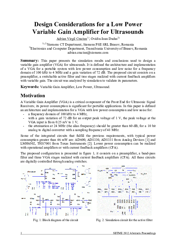 (PDF) Design considerations for a low power variable gain amplifier for ...