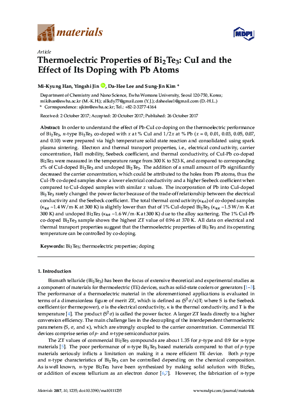 (PDF) Thermoelectric Properties of Bi 2 Te 3 /Sb 2 Te 3 Thin Films