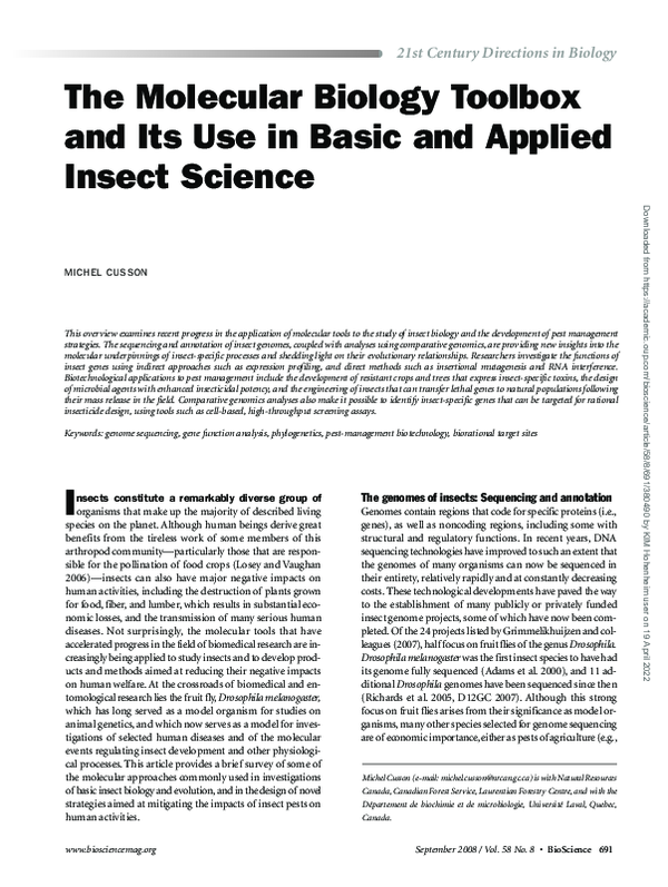 (PDF) The Molecular Biology Toolbox and Its Use in Basic and Applied ...