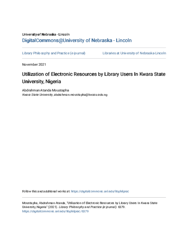 (PDF) Utilization of Electronic Resources by Library Users in Kwara ...
