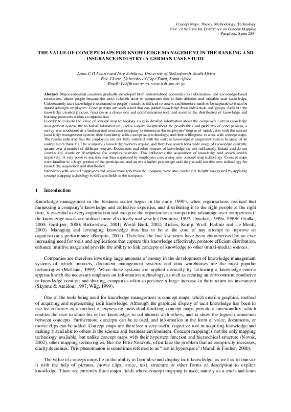 (PDF) The Value of Concept Maps for Knowledge Management in the Banking and