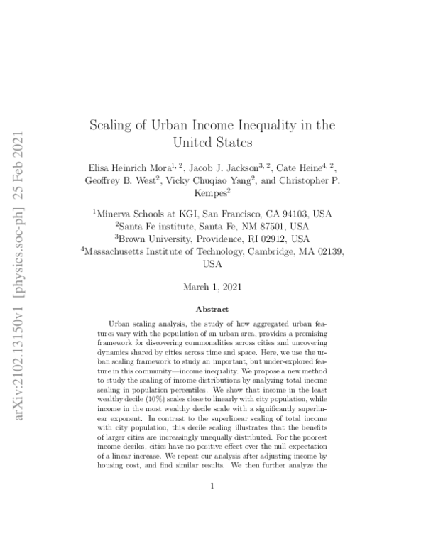 (PDF) Scaling of Urban Income Inequality in the United States