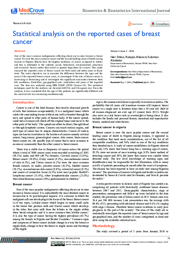 (PDF) Statistical Analysis on the Reported Cases of Breast Cancer