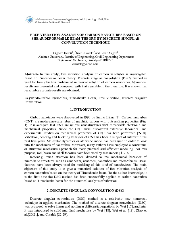 (PDF) Free Vibration Analysis of Carbon Nanotubes Based on Shear ...