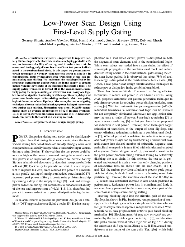 (PDF) Low-power scan design using first-level supply gating
