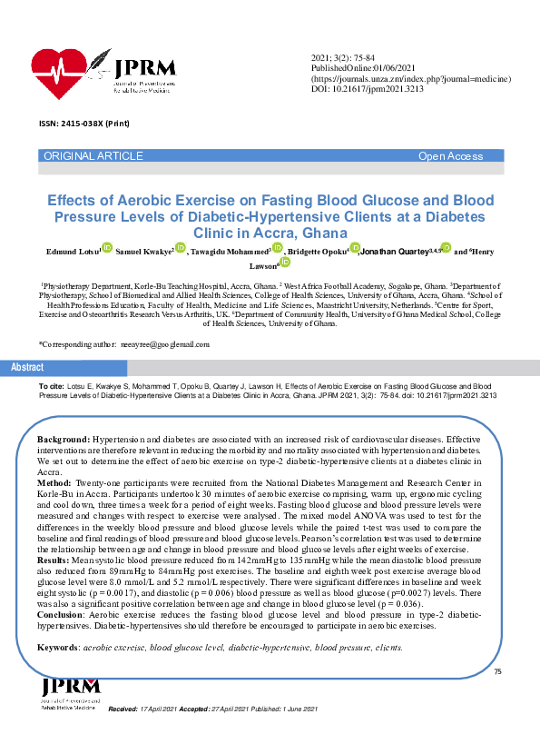 (PDF) Effects of Aerobic Exercise on Fasting Blood Glucose and Blood ...